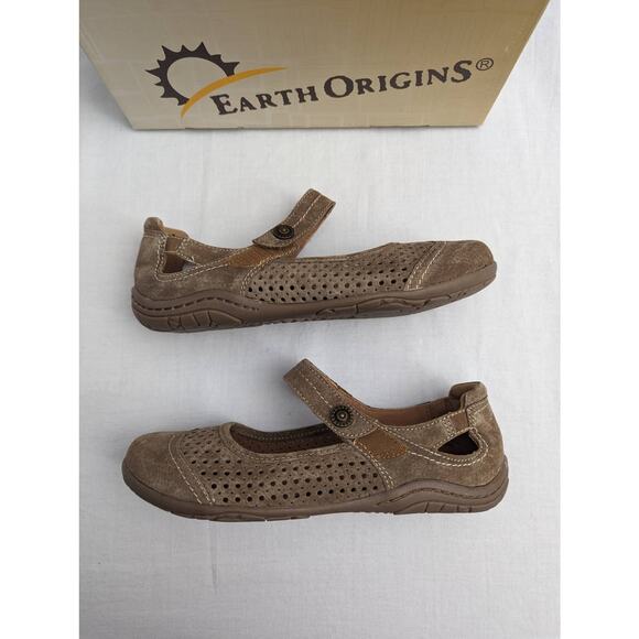 Earth Origins Flats Size 8 Mary Janes Suede Adjustable Strap Comfortable - Picture 3 of 10